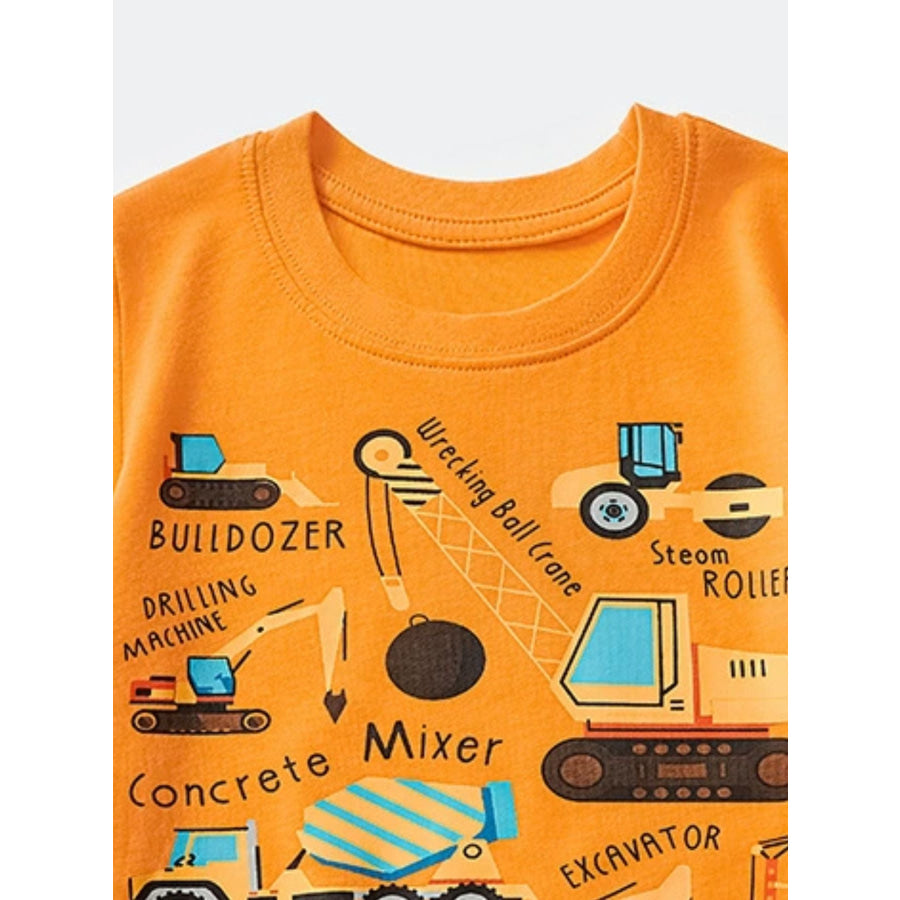 Children’s Construction Vehicle Crew Neck Short Sleeve T-Shirt Apparel and Accessories
