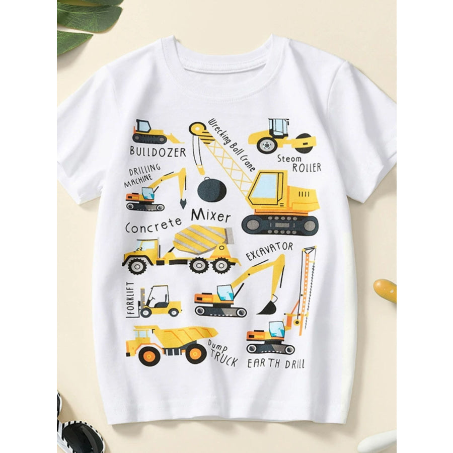 Children’s Construction Vehicle Crew Neck Short Sleeve T-Shirt Apparel and Accessories