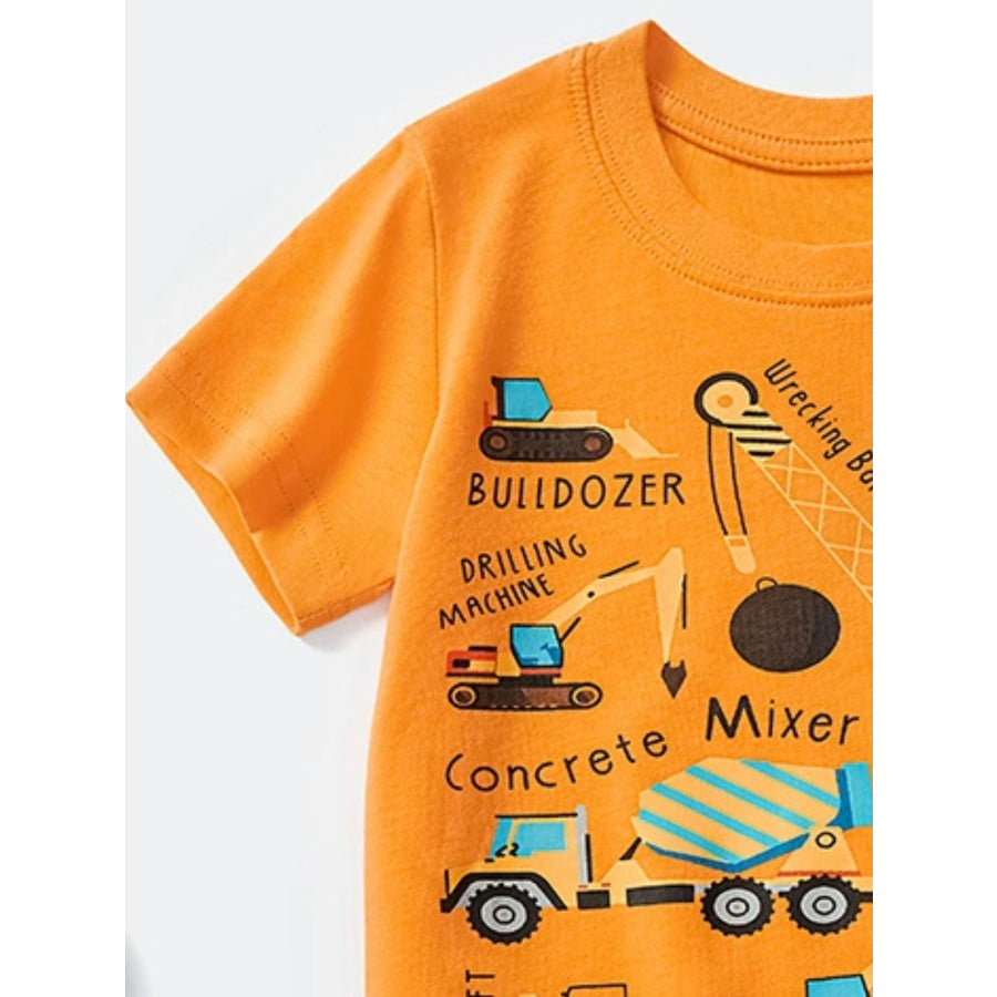 Children’s Construction Vehicle Crew Neck Short Sleeve T-Shirt Apparel and Accessories