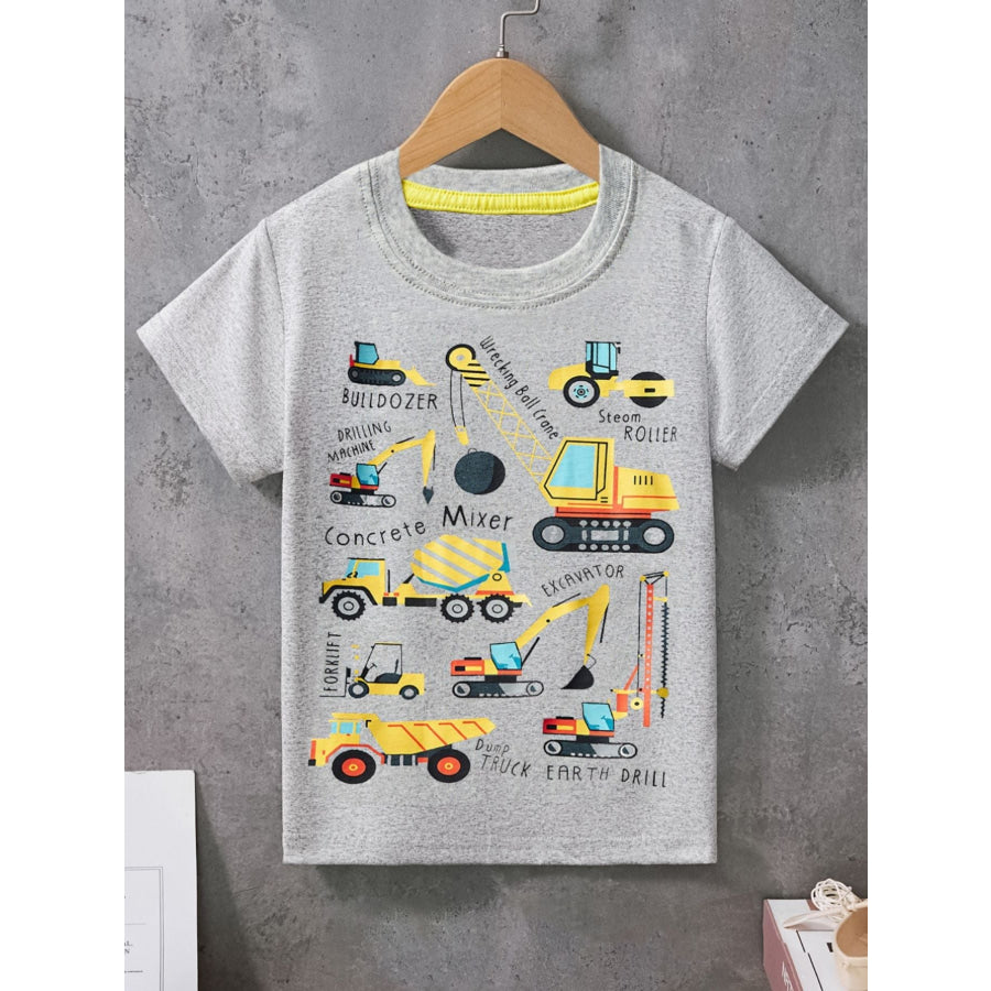 Children’s Construction Vehicle Crew Neck Short Sleeve T-Shirt Light Gray / 2-3 Apparel and Accessories