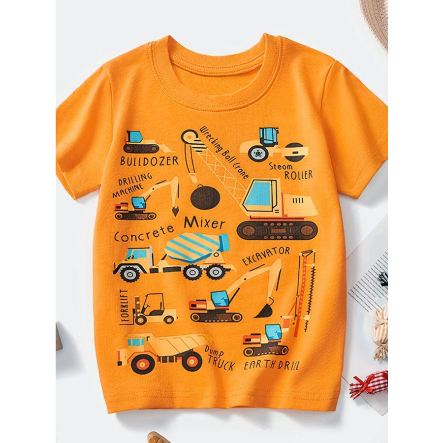 Children’s Construction Vehicle Crew Neck Short Sleeve T-Shirt Tangerine / 2-3 Apparel and Accessories