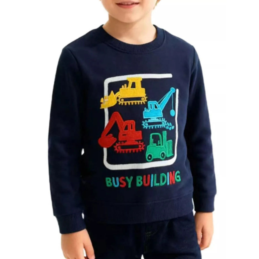 Children’s Construction Vehicle Crew Neck Sweatshirt Black / 2T Apparel and Accessories