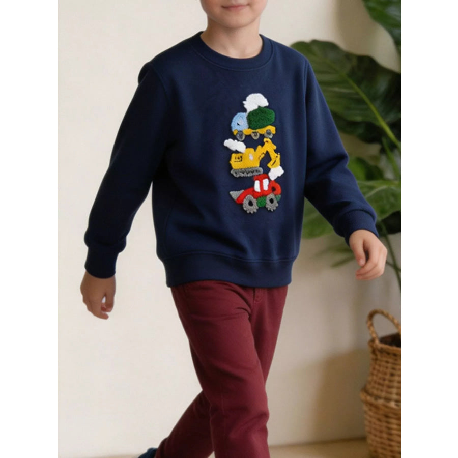 Children’s Construction Vehicle Crew Neck Sweatshirt Navy / 2Y Apparel and Accessories