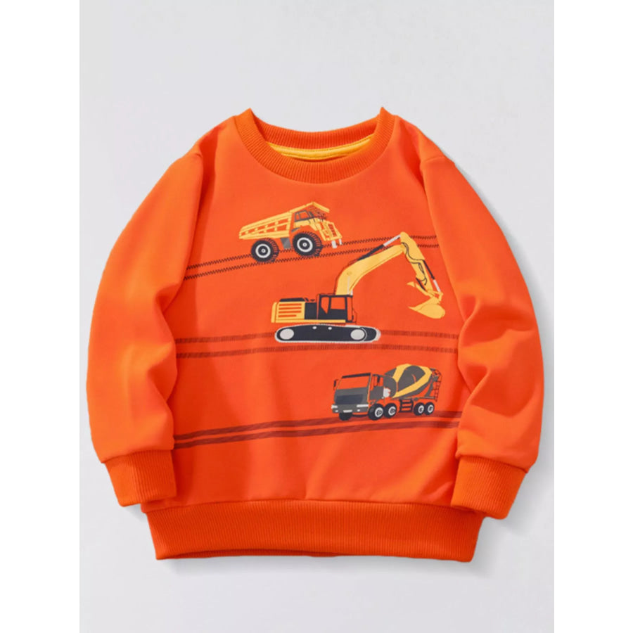Children’s Construction Vehicle Crew Neck Sweatshirt Orange / 3Y Apparel and Accessories