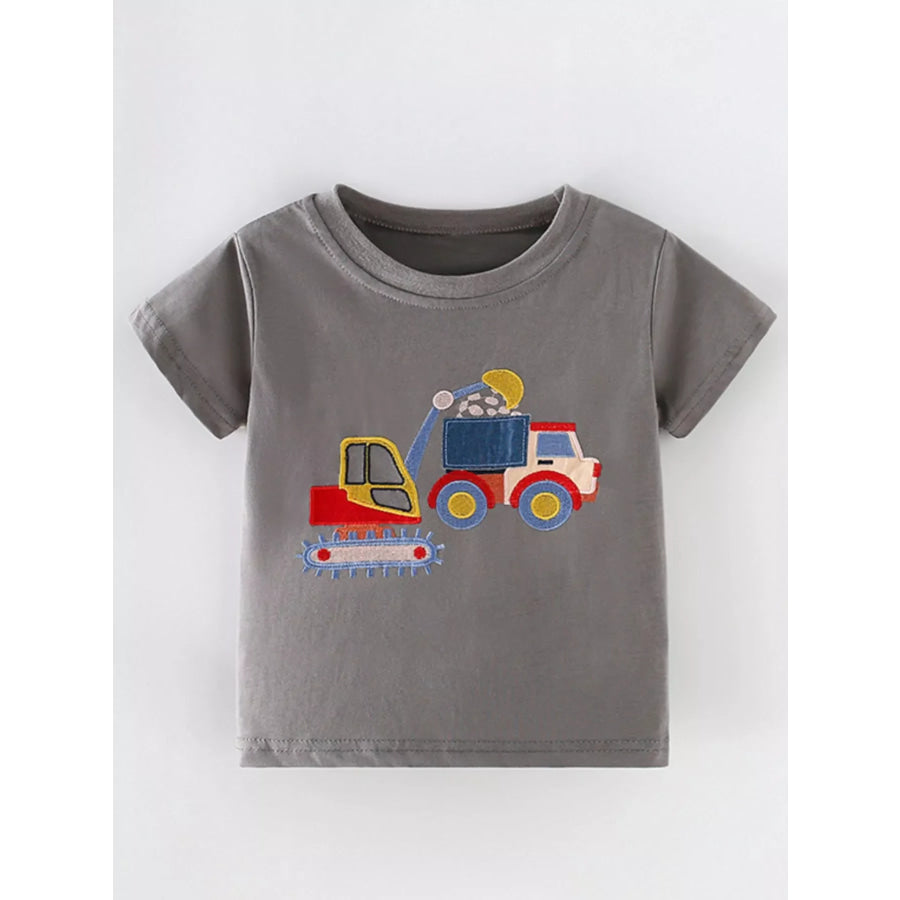 Children’s Construction Vehicle Embroidered T-Shirt Gray / 6Y Apparel and Accessories