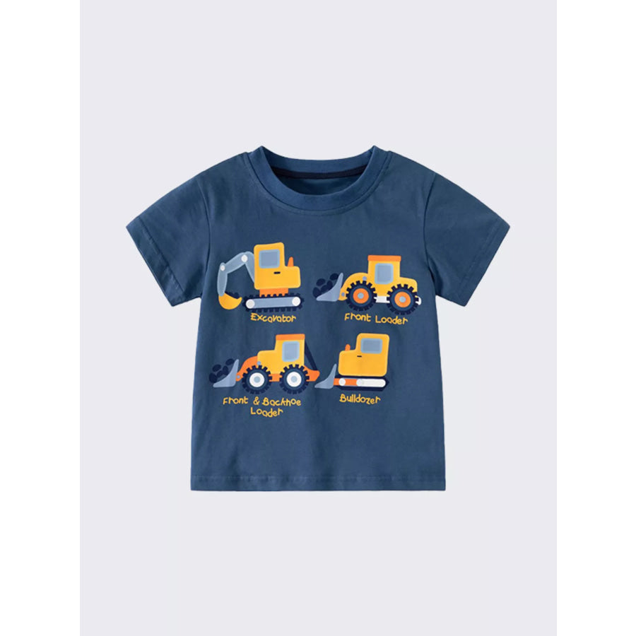 Children’s Construction Vehicle Graphic Short Sleeve T-Shirt Apparel and Accessories