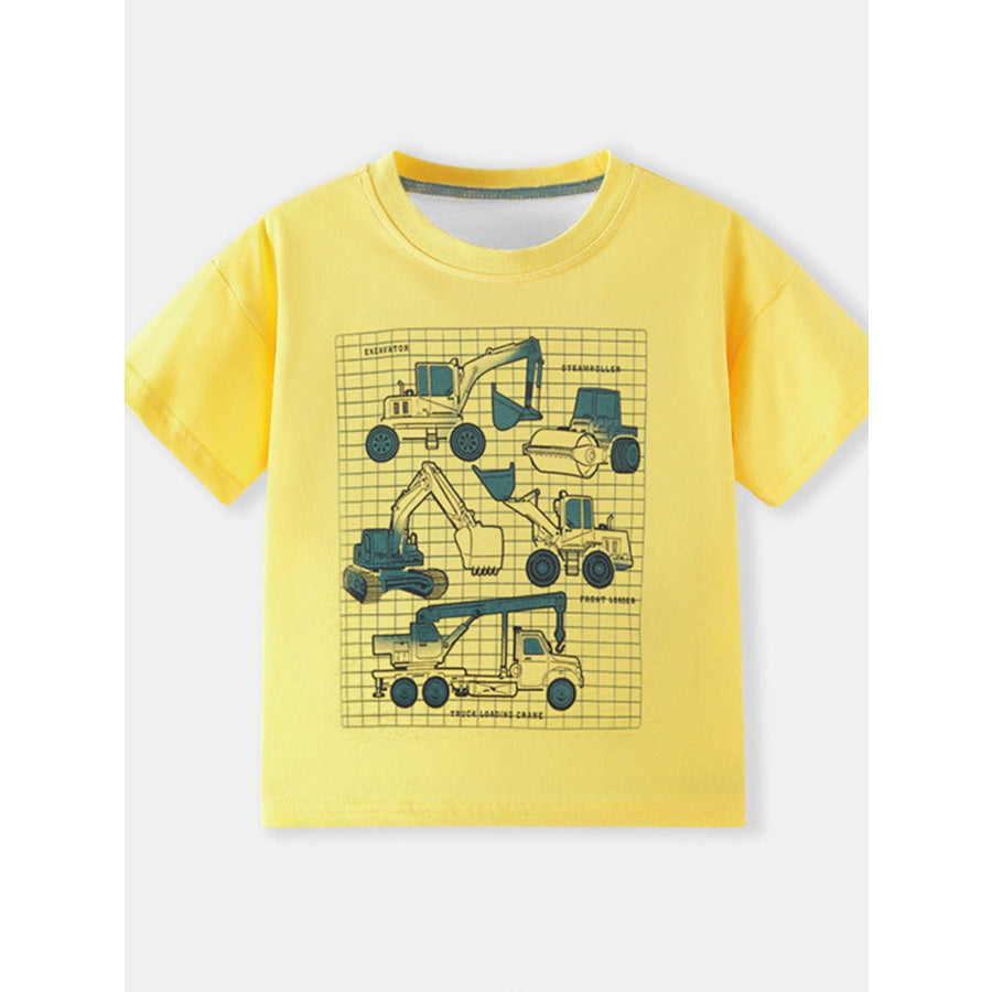 Children’s Construction Vehicle Graphic Short Sleeve T-Shirt Apparel and Accessories