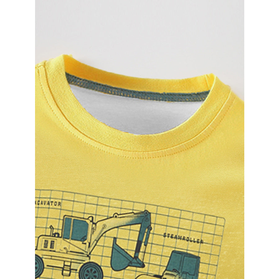 Children’s Construction Vehicle Graphic Short Sleeve T-Shirt Apparel and Accessories