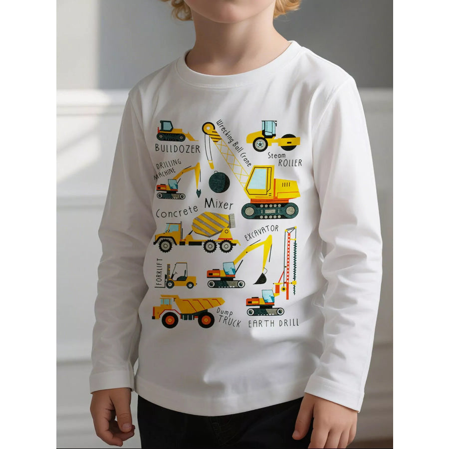 Children’s Construction Vehicle Long Sleeve T-Shirt White / 2-3 Apparel and Accessories