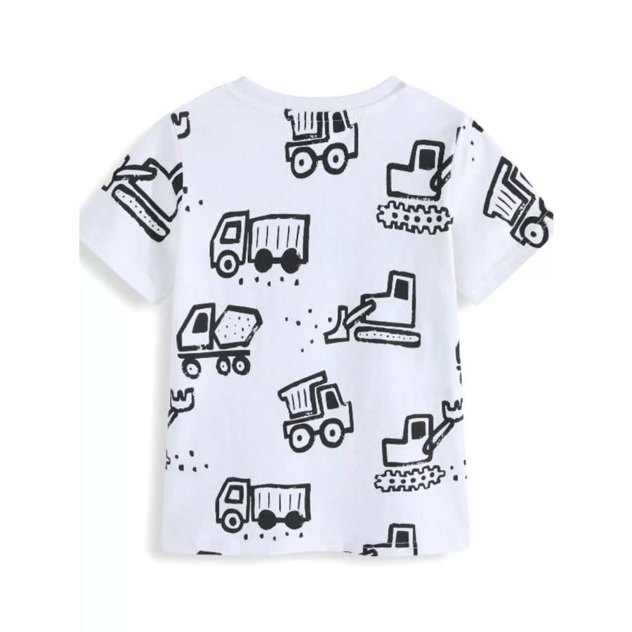 Children’s Construction Vehicle Print Crew Neck Short Sleeve T-Shirt Apparel and Accessories