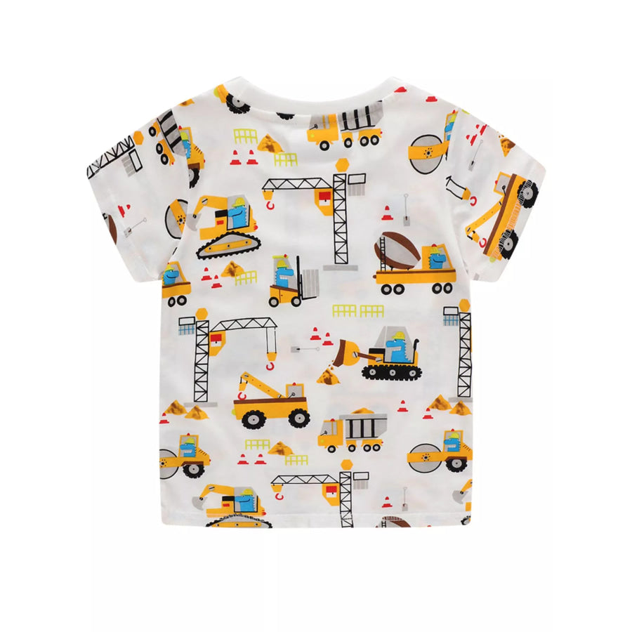 Children’s Construction Vehicle Print Crew Neck Short Sleeve T-Shirt Apparel and Accessories