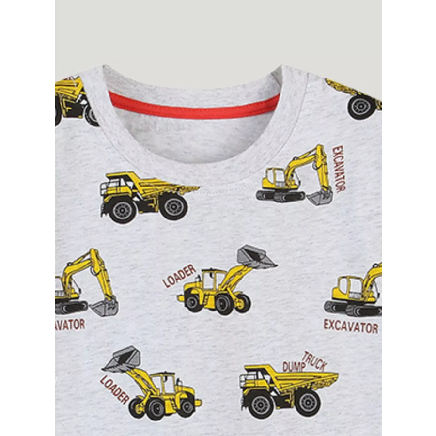 Children’s Construction Vehicle Print Crew Neck Short Sleeve T-Shirt Apparel and Accessories