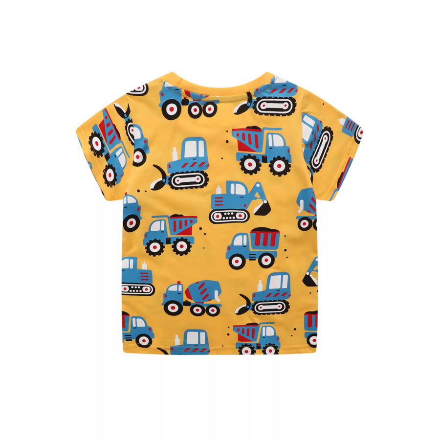 Children’s Construction Vehicle Print Crew Neck Short Sleeve T-Shirt Apparel and Accessories