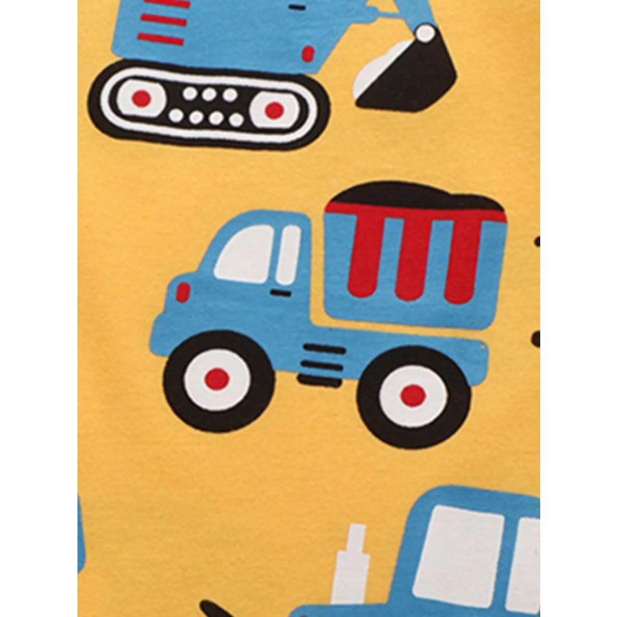 Children’s Construction Vehicle Print Crew Neck Short Sleeve T-Shirt Apparel and Accessories