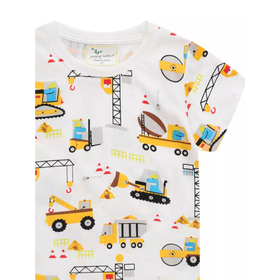Children’s Construction Vehicle Print Crew Neck Short Sleeve T-Shirt Apparel and Accessories