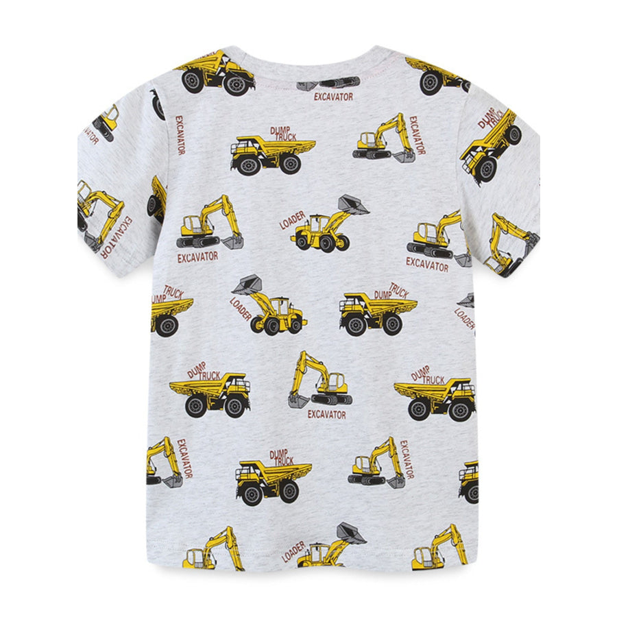 Children’s Construction Vehicle Print Crew Neck Short Sleeve T-Shirt Apparel and Accessories