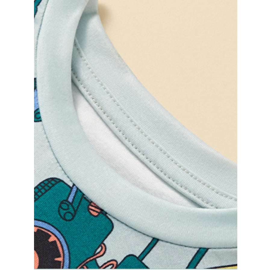 Children’s Construction Vehicle Print Crew Neck Short Sleeve T-Shirt Apparel and Accessories