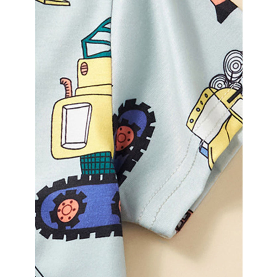 Children’s Construction Vehicle Print Crew Neck Short Sleeve T-Shirt Apparel and Accessories