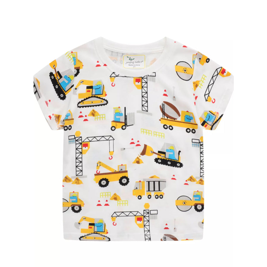 Children’s Construction Vehicle Print Crew Neck Short Sleeve T-Shirt White / 2T Apparel and Accessories
