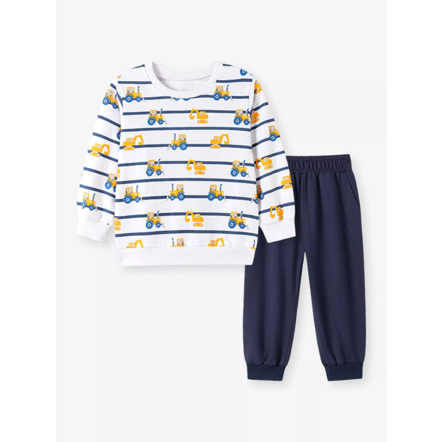 Children’s Construction Vehicle Print Long Sleeve Sweatshirt and Pants Set Apparel and Accessories
