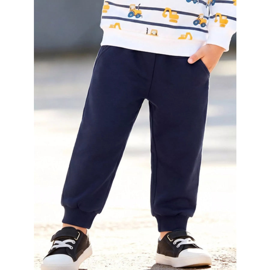 Children’s Construction Vehicle Print Long Sleeve Sweatshirt and Pants Set Apparel and Accessories