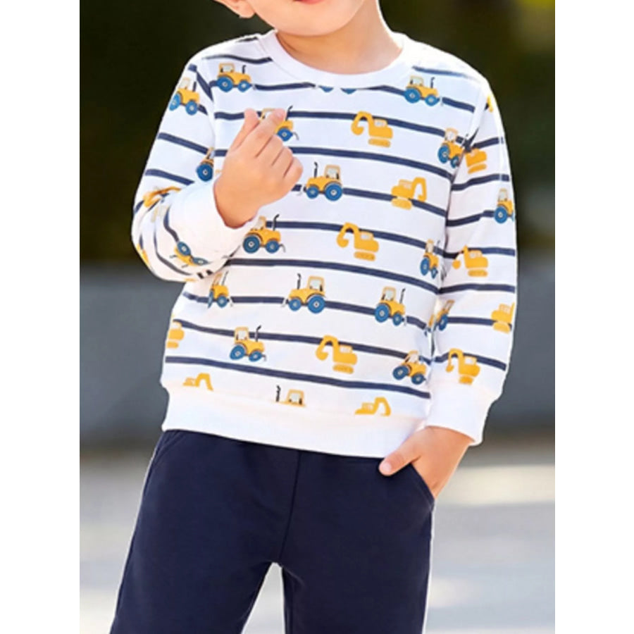 Children’s Construction Vehicle Print Long Sleeve Sweatshirt and Pants Set Apparel and Accessories