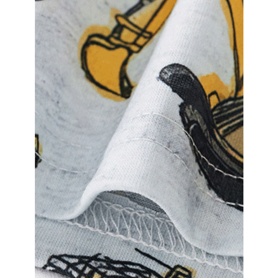 Children’s Construction Vehicle Print Round Neck Tee and Shorts Set Apparel and Accessories