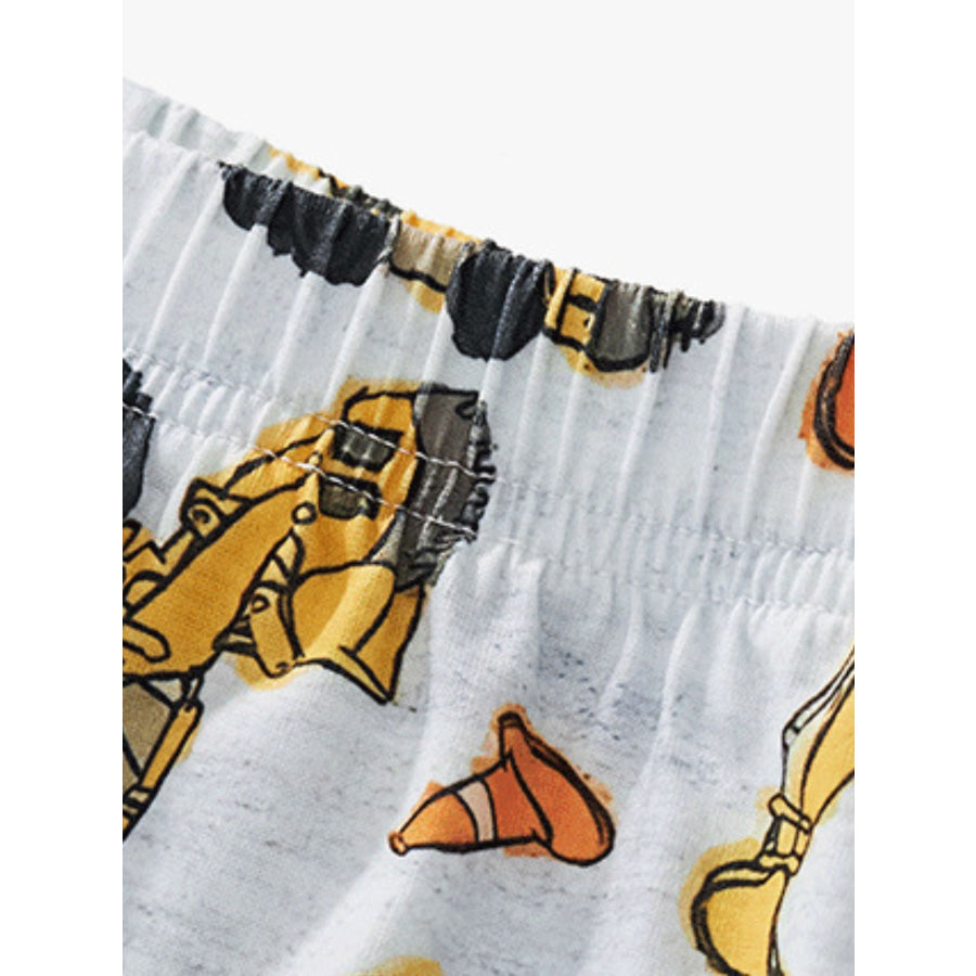 Children’s Construction Vehicle Print Round Neck Tee and Shorts Set Apparel and Accessories