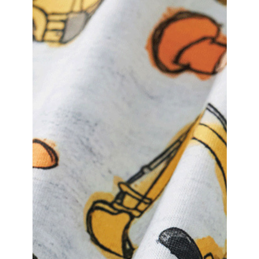 Children’s Construction Vehicle Print Round Neck Tee and Shorts Set Apparel and Accessories