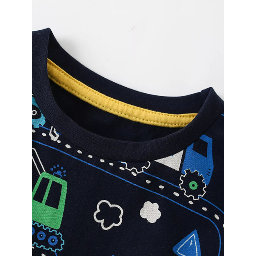 Children’s Construction Vehicle Print Short Sleeve T-Shirt Apparel and Accessories