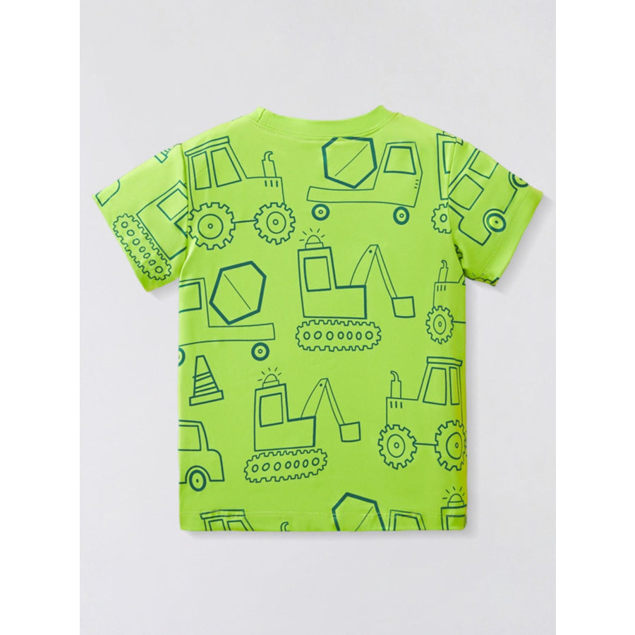 Children’s Construction Vehicle Print Short Sleeve T-Shirt Apparel and Accessories