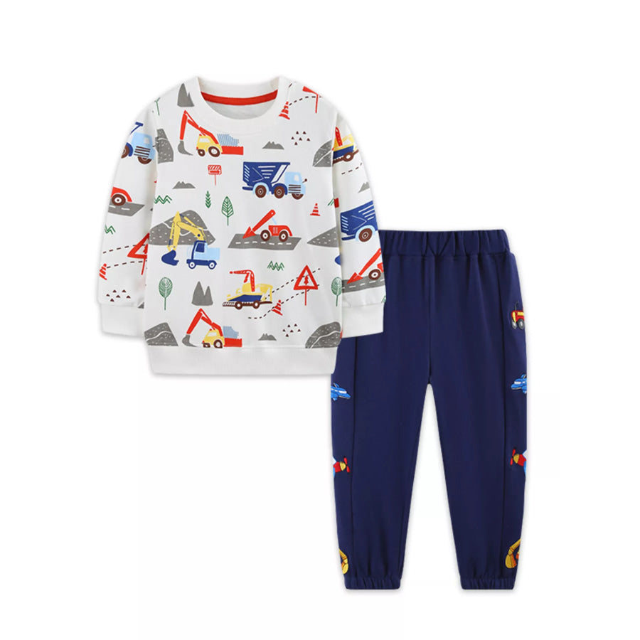Children’s Construction Vehicle Print Sweatshirt and Jogger Set Apparel Accessories