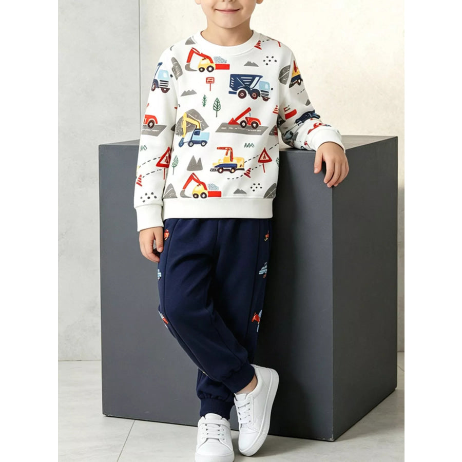 Children’s Construction Vehicle Print Sweatshirt and Jogger Set Apparel Accessories