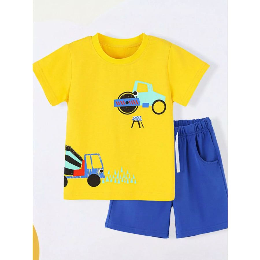 Children’s Construction Vehicle Print T-Shirt and Shorts Set Apparel and Accessories