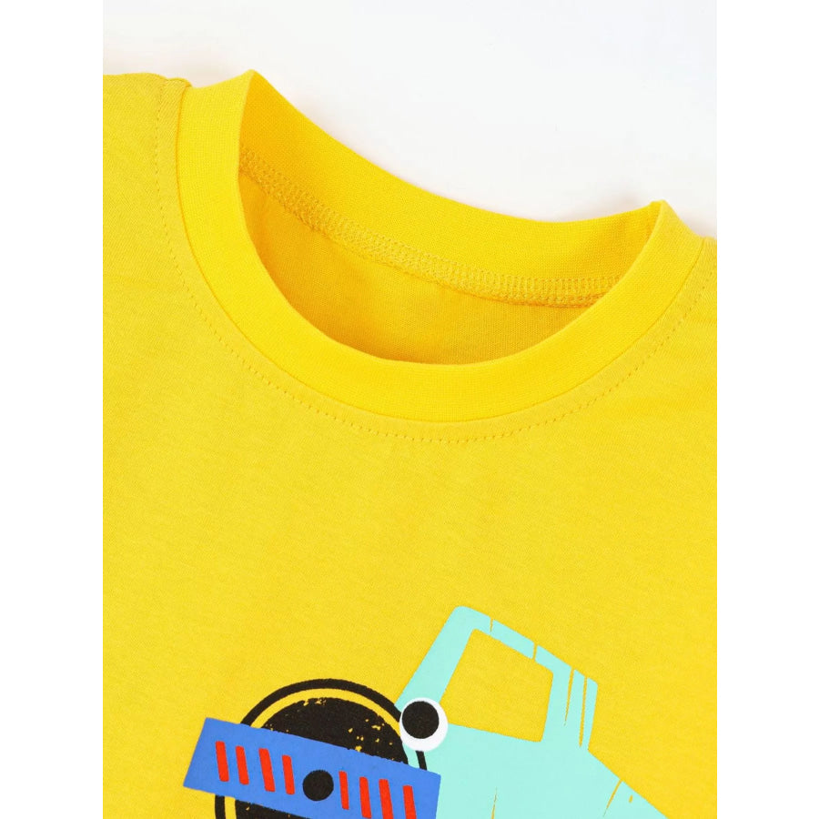 Children’s Construction Vehicle Print T-Shirt and Shorts Set Apparel and Accessories