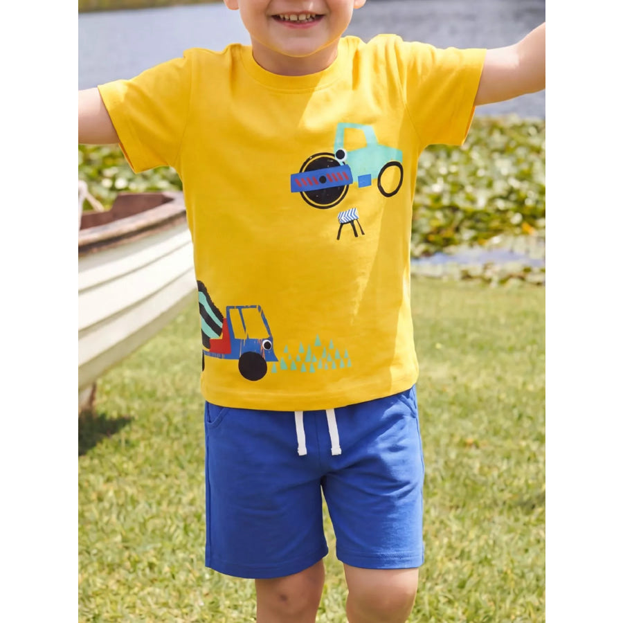 Children’s Construction Vehicle Print T-Shirt and Shorts Set Yellow / 2-3 Apparel and Accessories