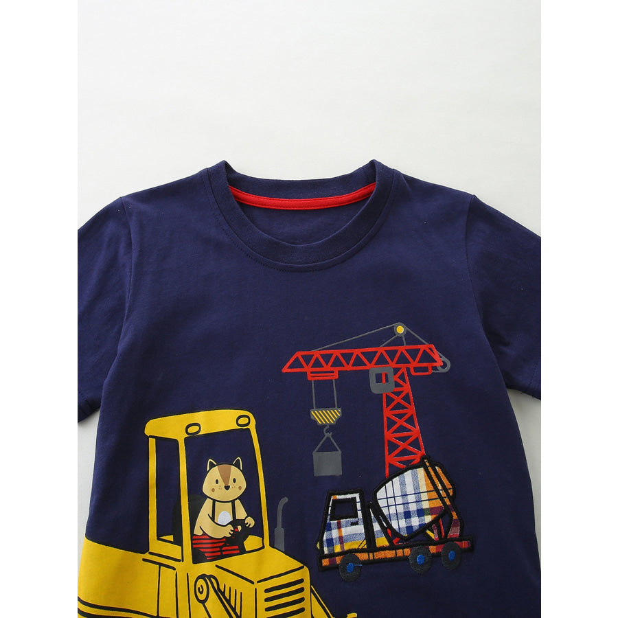 Children’s Construction Vehicle Print Tee & Plaid Shorts Set Apparel and Accessories