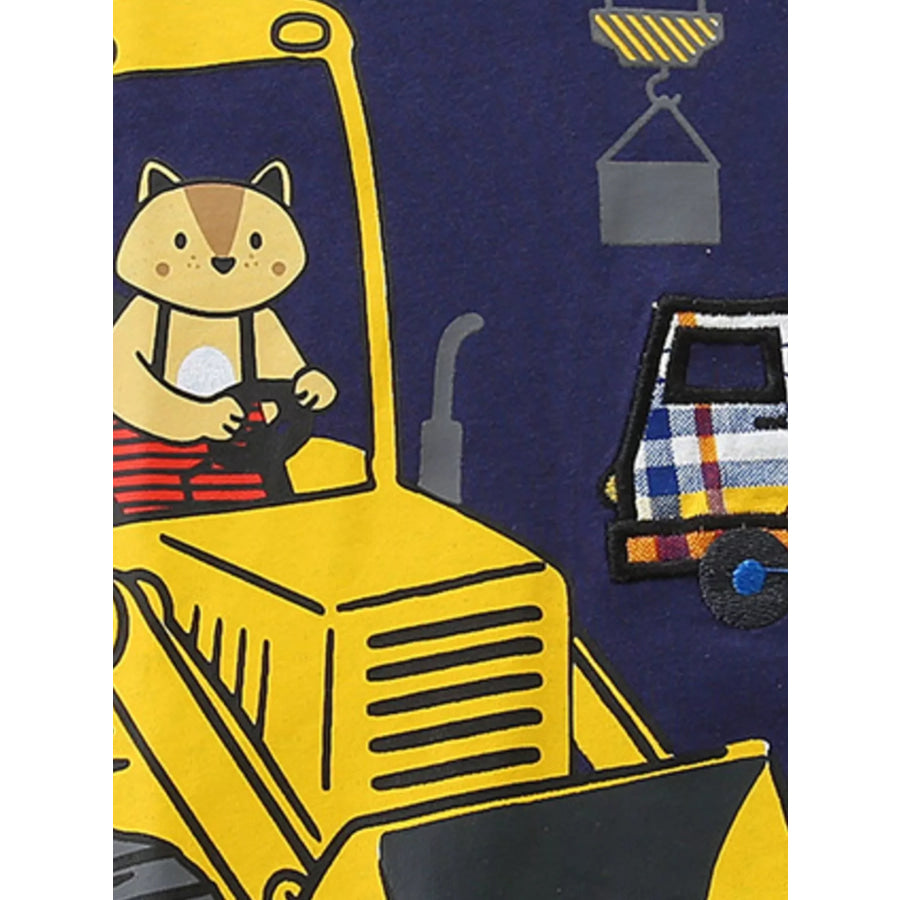 Children’s Construction Vehicle Print Tee & Plaid Shorts Set Apparel and Accessories