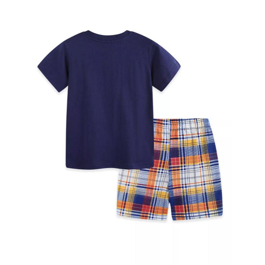 Children’s Construction Vehicle Print Tee & Plaid Shorts Set Apparel and Accessories