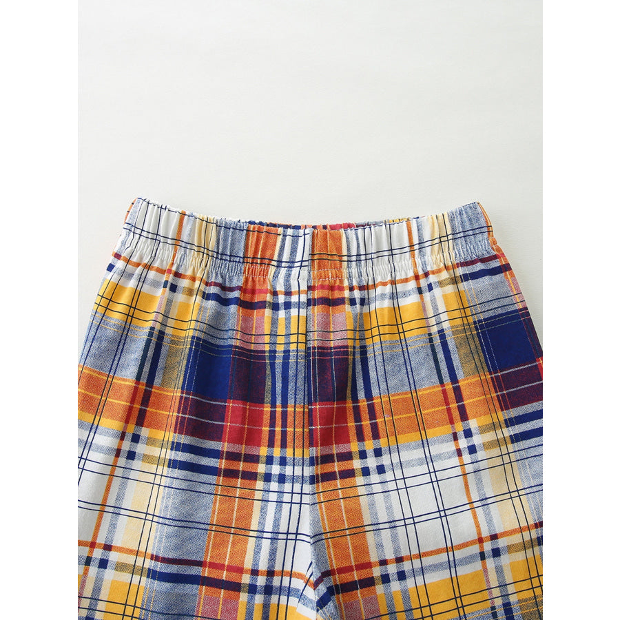 Children’s Construction Vehicle Print Tee & Plaid Shorts Set Apparel and Accessories