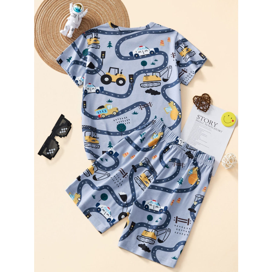 Children’s Construction Vehicle Print Top and Shorts Set Apparel and Accessories