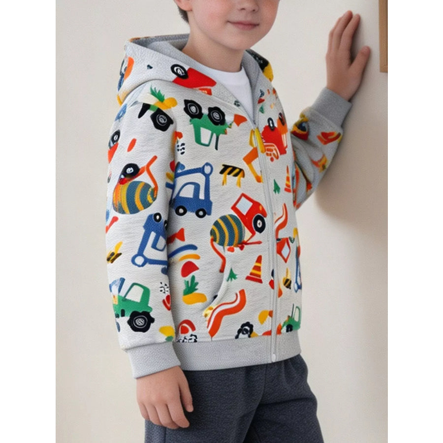 Children’s Construction Vehicle Print Zip-Up Jacket Apparel and Accessories