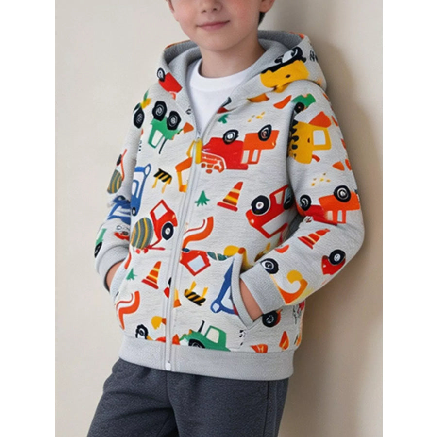 Children’s Construction Vehicle Print Zip-Up Jacket Multicolor / 2Y Apparel and Accessories