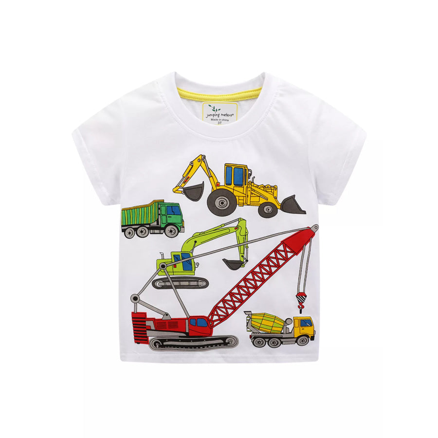 Children’s Construction Vehicle Short Sleeve T-Shirt White / 2T Apparel and Accessories