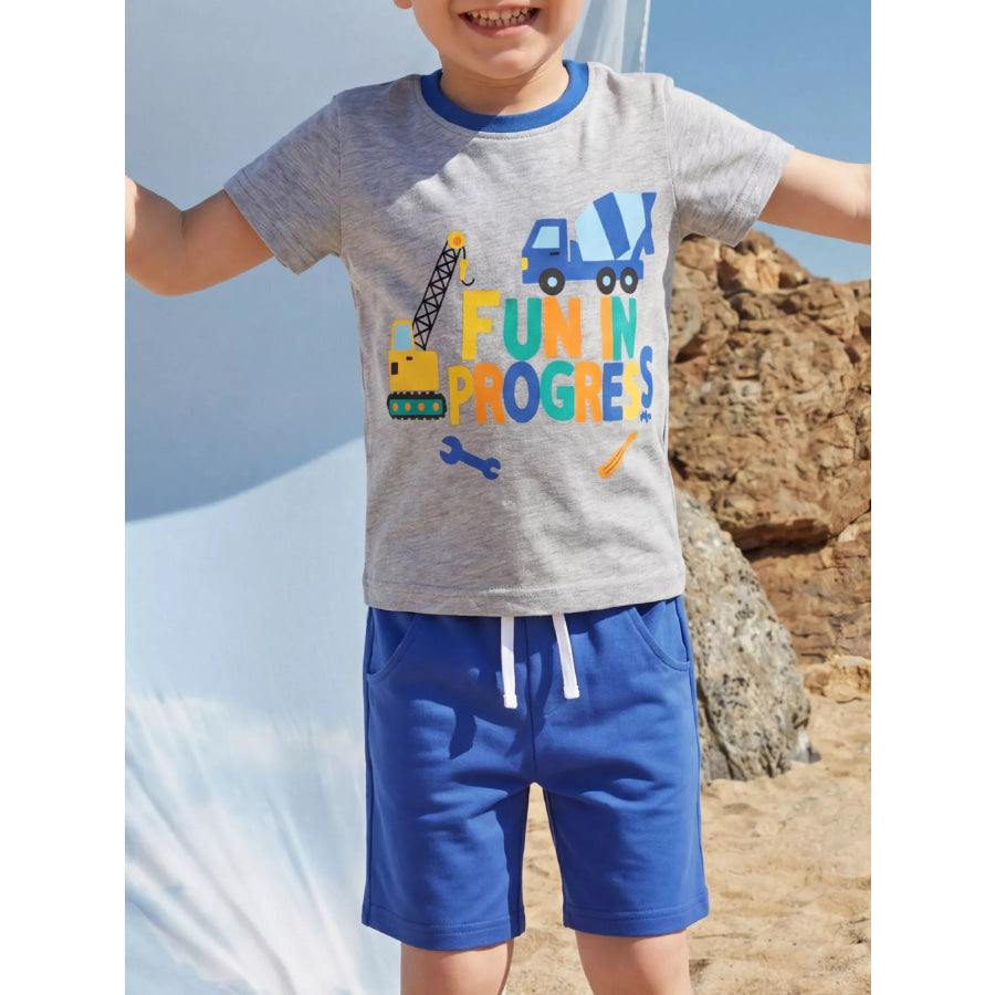 Children’s Construction Vehicle Tee and Shorts Set Silver / 2-3 Apparel and Accessories