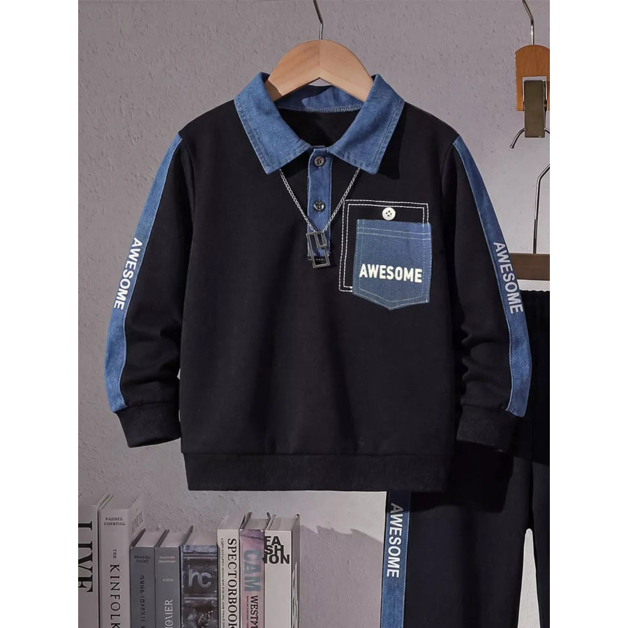 Children’s Contrast Polo Shirt and Joggers Set Apparel Accessories