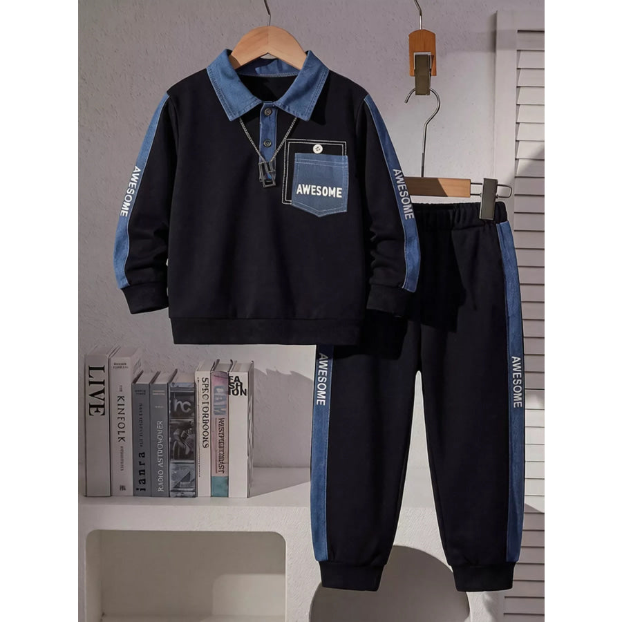 Children’s Contrast Polo Shirt and Joggers Set Black / 4Y Apparel Accessories