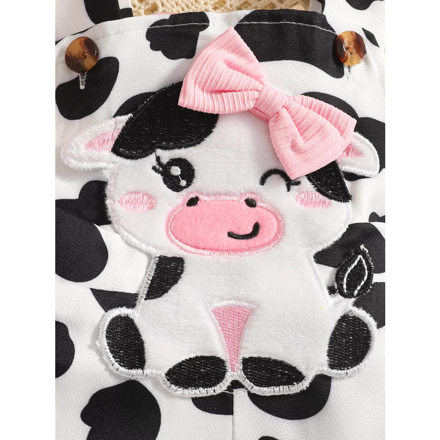 Children’s Cow Print Ruffle Jumpsuit and Bodysuit Set with Headband Apparel Accessories