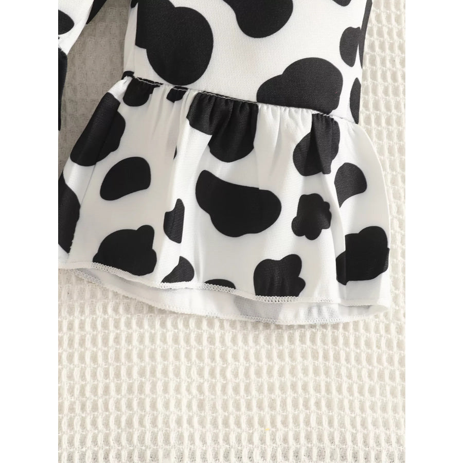 Children’s Cow Print Ruffle Jumpsuit and Bodysuit Set with Headband Apparel Accessories