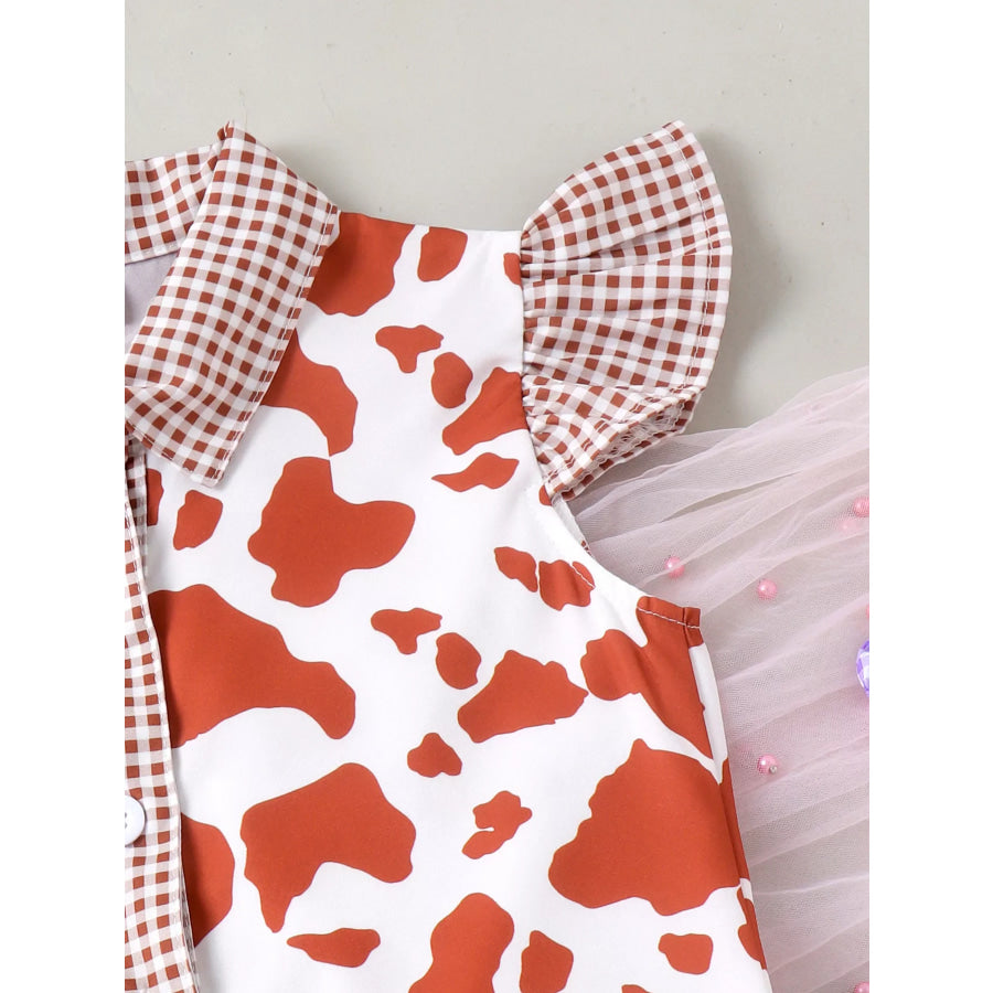 Children’s Cow Print Ruffle Sleeve Top and Shorts Set Apparel and Accessories